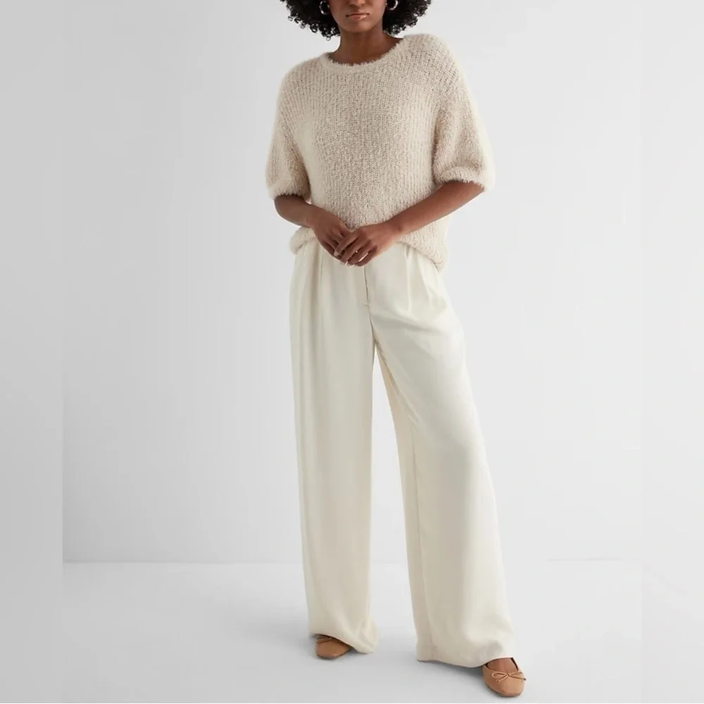 Express Cream Textured Crew Neck Sweater - Picture 3 of 7